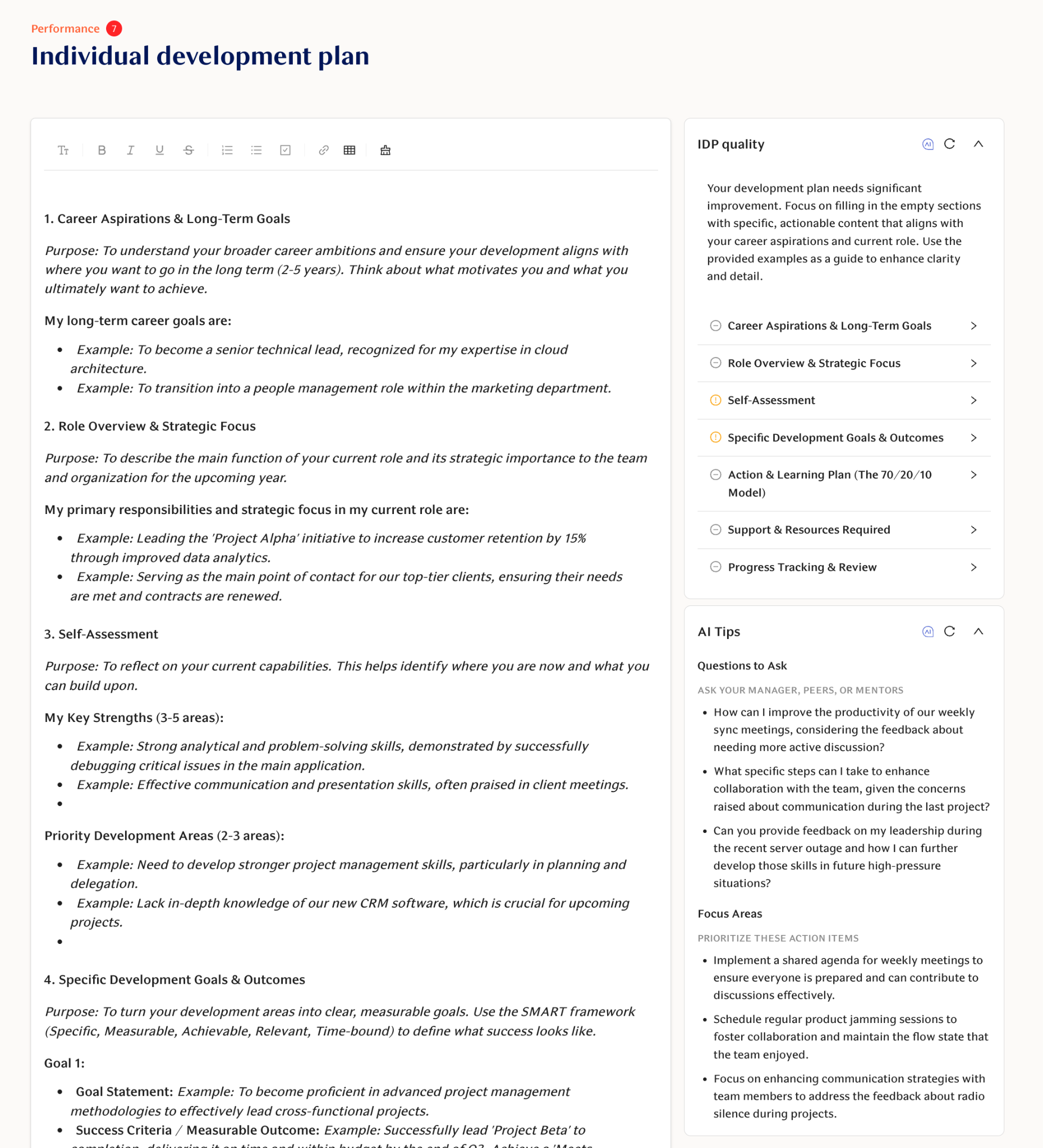 AI-powered Individual Development Plan with AI Tips