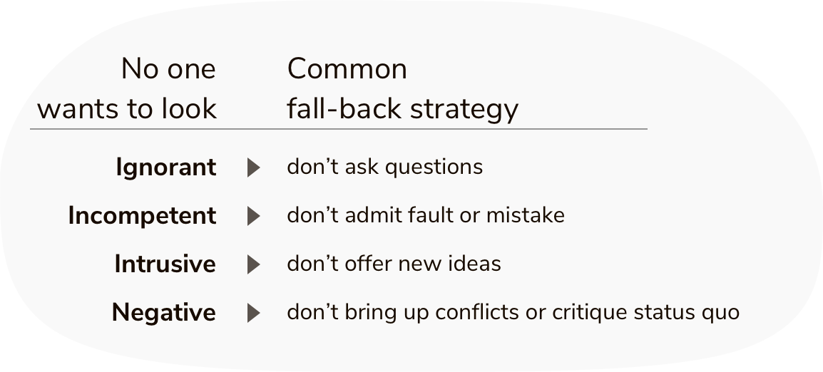 No one wants to look ignorant, incompetent, intrusive or negative