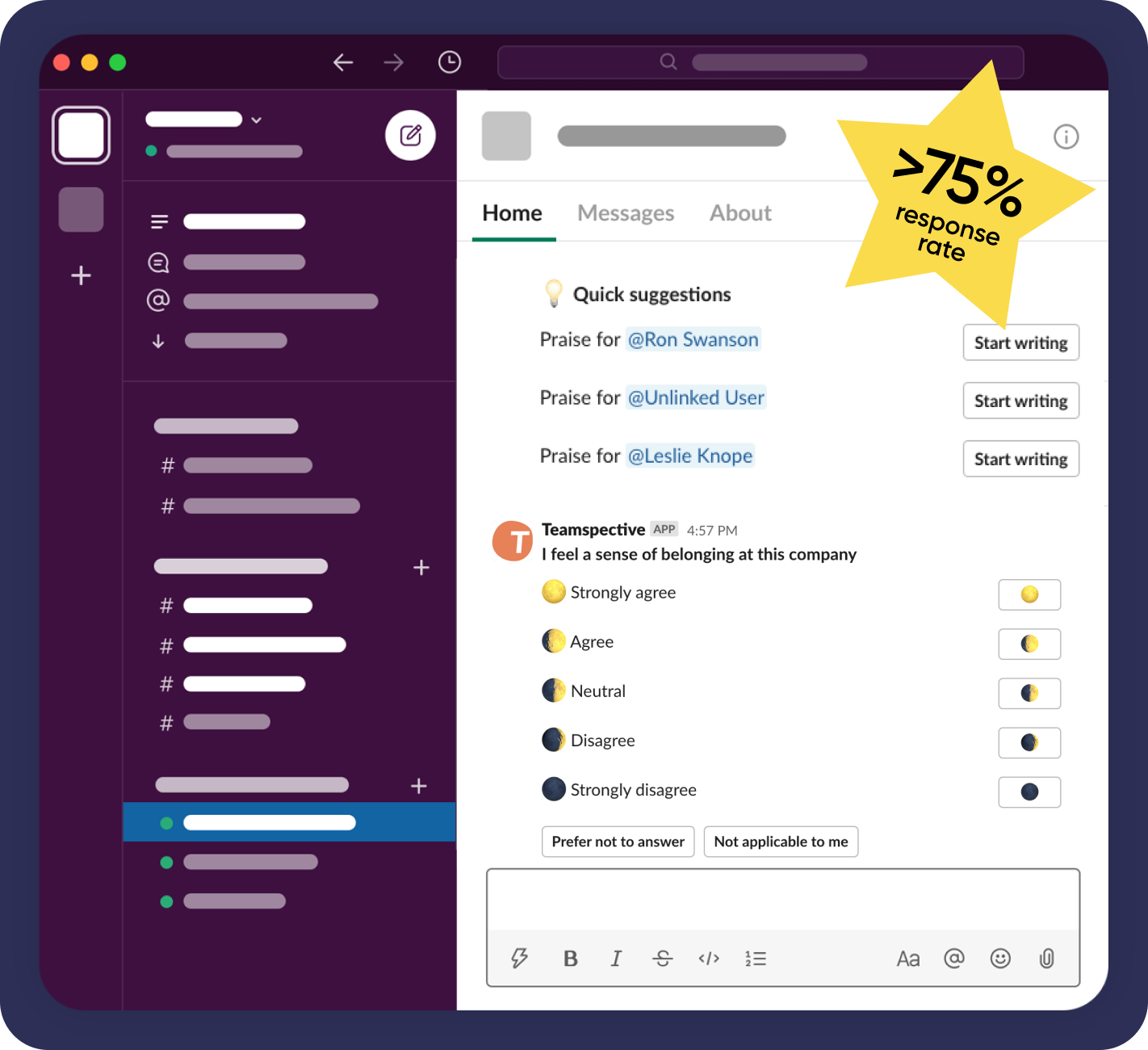 Teamspective's Pulse Surveys - Slack preview